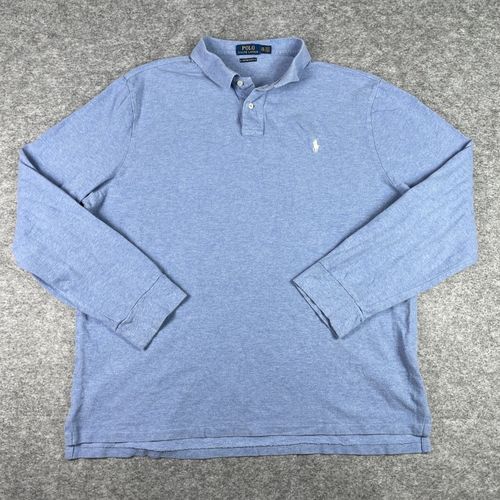 Polo Ralph Lauren Shirt Mens XXL Blue Custom Slim Fit Long Sleeve Pony Pique
